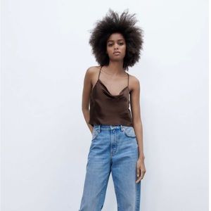ZARA Brown Flowy Neckline Top NWT